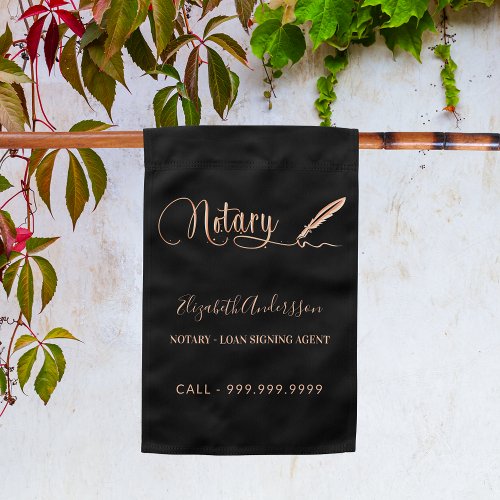 Notary loan signing agent black rose gold  garden flag