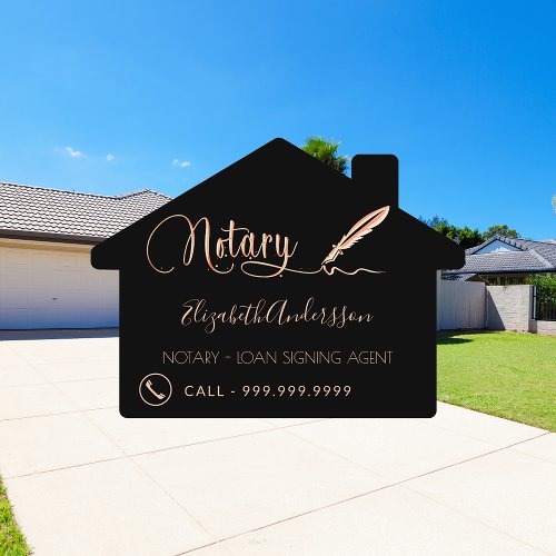 Notary loan signing agent black rose gold house sign