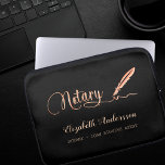 Notary loan signing agent black rose gold laptop sleeve<br><div class="desc">A black background and a rose gold signature signing pen.  Elegant hand lettered style script.  Personalize and add Your name,  title.</div>