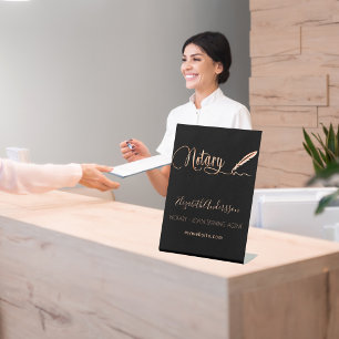 Notary loan signing agent black rose gold pedestal sign