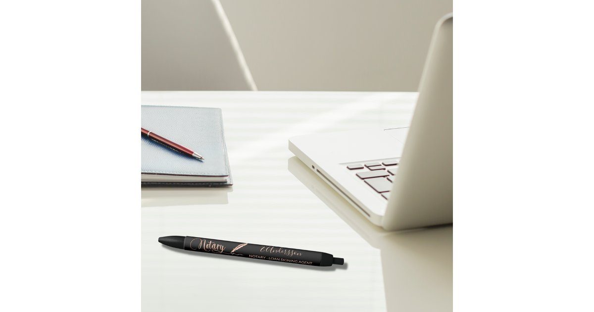 Notary loan signing agent black rose gold pen | Zazzle