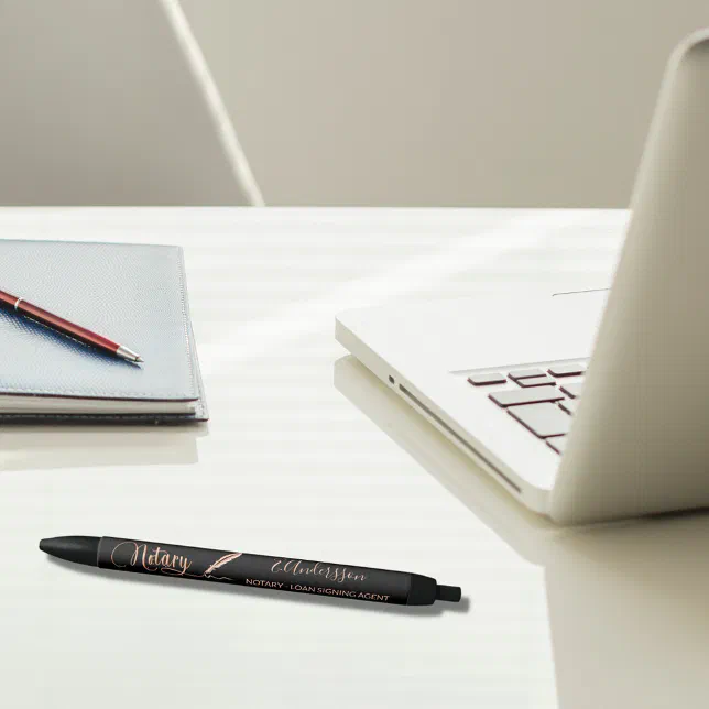 Notary loan signing agent black rose gold pen | Zazzle