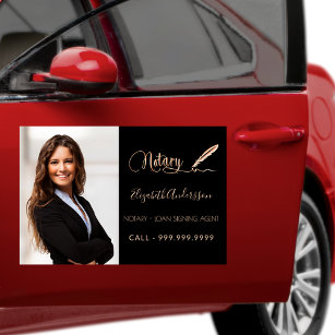 Notary loan signing agent black rose gold photo car magnet
