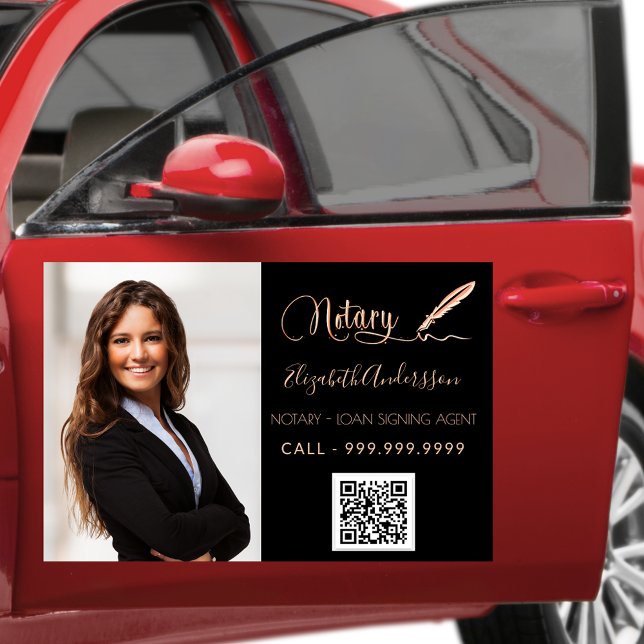 Notary loan signing agent black rose gold photo QR Car Magnet (Creator Uploaded)