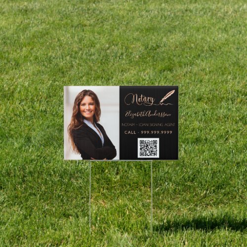 Notary loan signing agent black rose gold photo QR Sign