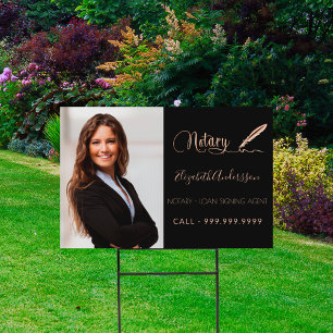 Notary loan signing agent black rose gold photo sign