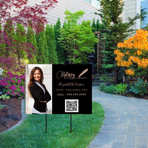 Notary loan signing agent black rose gold photo sign