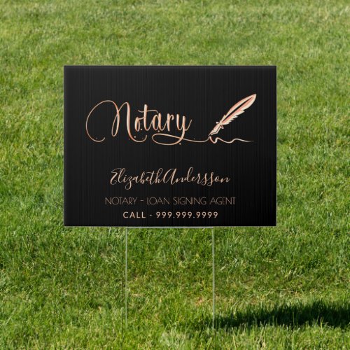 Notary loan signing agent black rose gold sign