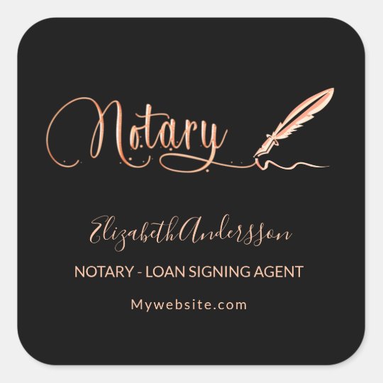 Notary loan signing agent black rose gold square sticker | Zazzle.com