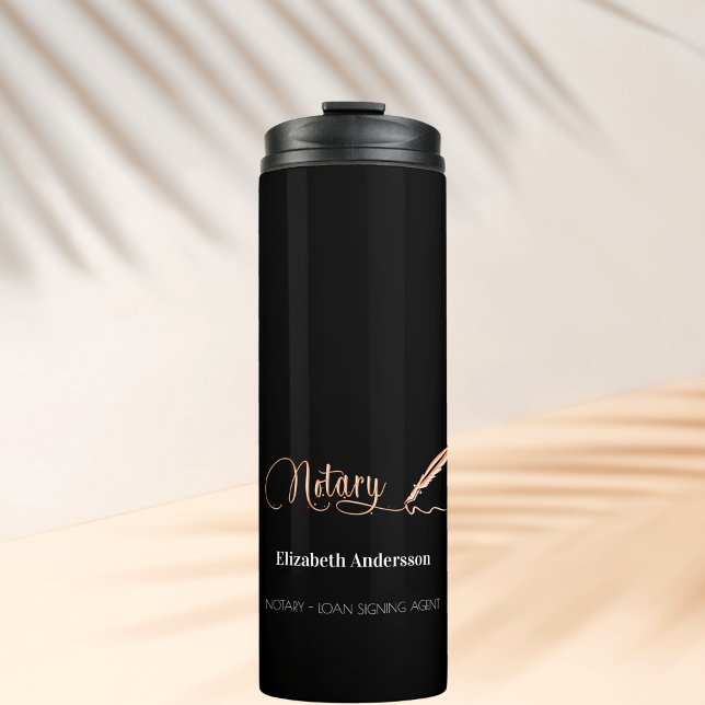 Notary loan signing agent black rose gold thermal tumbler