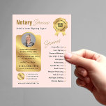 Notary Loan Signing Agent Blush Pink & Gold Photo Flyer<br><div class="desc">Feminine blush pink & gold notary public flyer with space for your logo, services, contact details and custom photo. This modern pink and faux gold loan signing agent marketing flyer features fully editable text and layout. Use this elegant mobile notary agent marketing flyer design for your notary public and loan...</div>