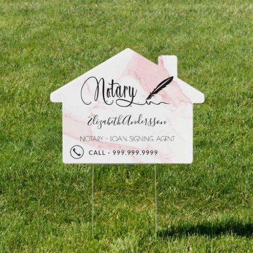 Notary loan signing agent blush pink marble house sign
