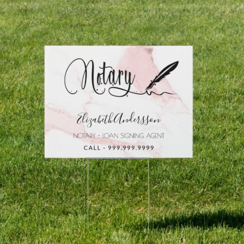 Notary loan signing agent blush pink marble sign