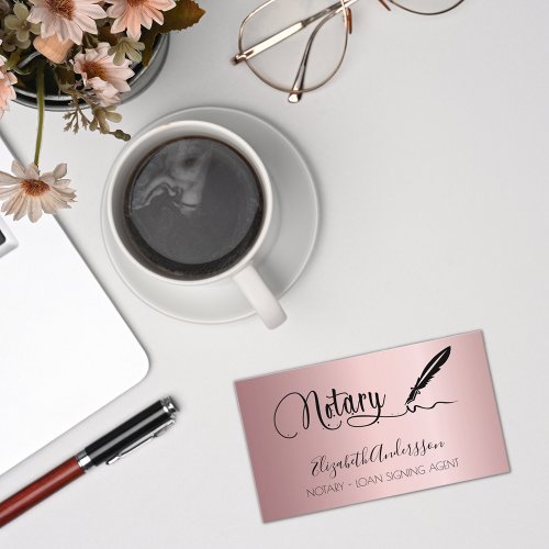 Notary loan signing agent blush pink photo QR code Business Card