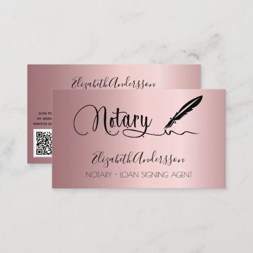 Notary loan signing agent blush pink QR code Business Card
