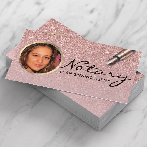 Notary Loan Signing Agent Blush Rose Gold Photo Business Card