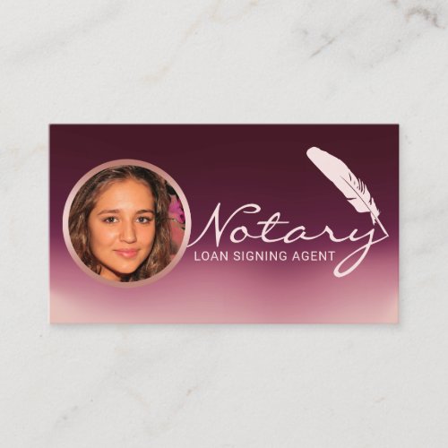 Notary Loan Signing Agent Burgundy Red Photo  Business Card