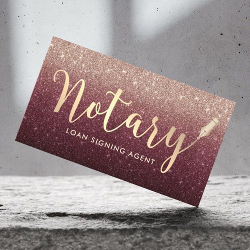 Notary Loan Signing Agent Burgundy Rose Gold Ombre Business Card