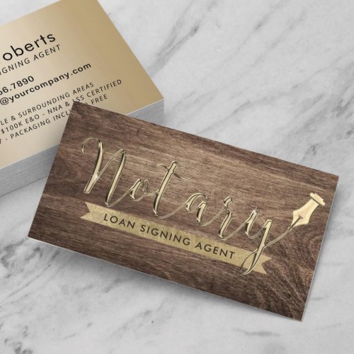 Notary Loan Signing Agent Classy Wood  Gold Business Card