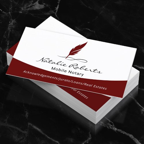 Notary Loan Signing Agent Custom Quill Logo Plain Business Card