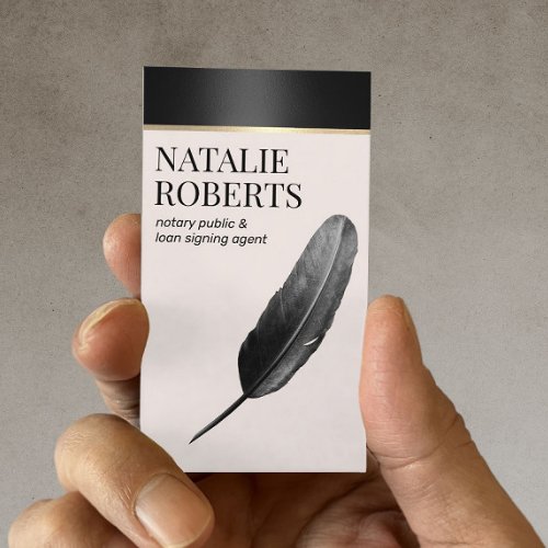 Notary Loan Signing Agent Elegant Black Quill Pen Business Card