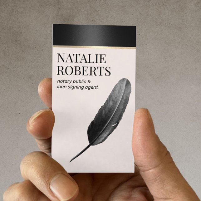 Notary Loan Signing Agent Elegant Black Quill Pen Business Card (Creator Uploaded)