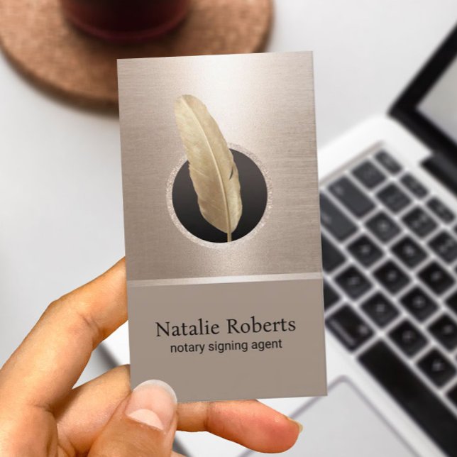 Notary Loan Signing Agent Elegant Gold Quill Pen Business Card (Creator Uploaded)