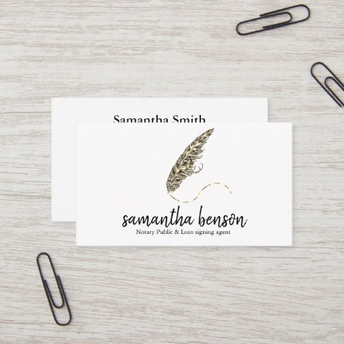 Notary Loan Signing Agent Elegant Quill Pen Logo Business Card