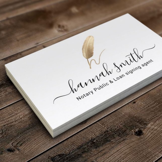 Notary Loan Signing Agent Elegant Quill Pen Logo Business Card (Creator Uploaded)