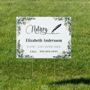 Notary loan signing agent eucalyptus greenery sign