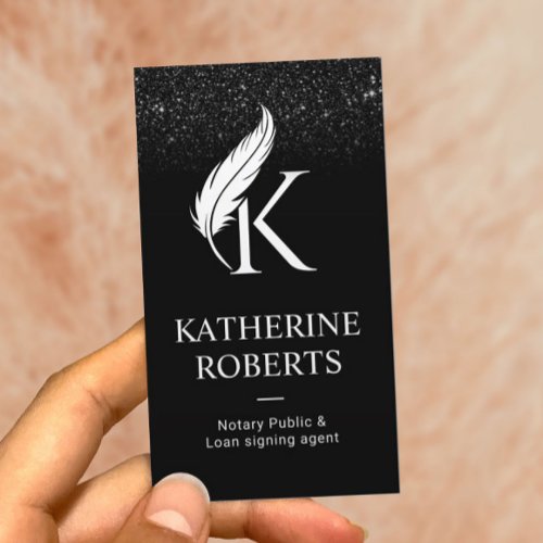 Notary Loan Signing Agent Feather Initial Logo Business Card