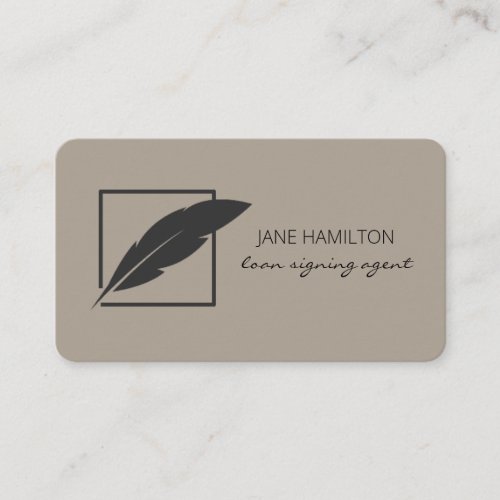Notary Loan Signing Agent Feather Logo Business Card