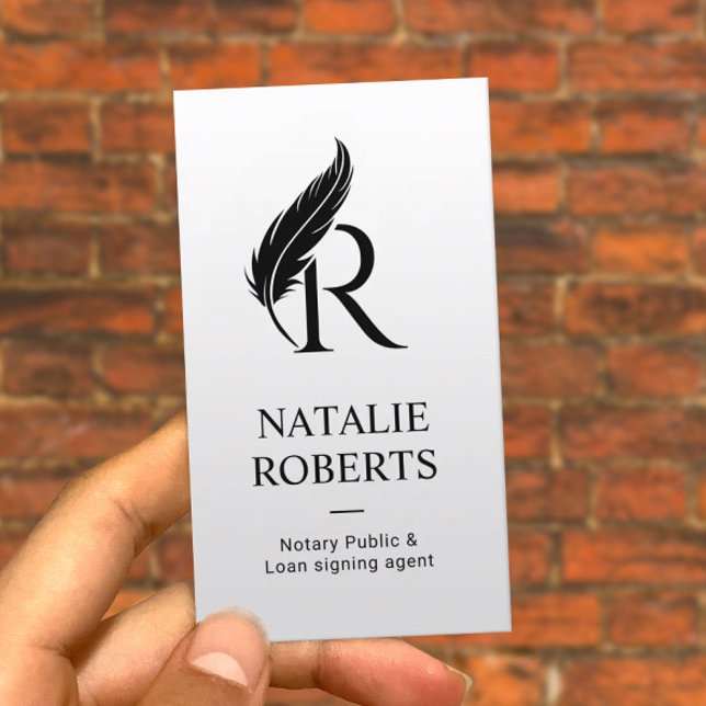 Notary Loan Signing Agent Feather Monogram Logo Business Card (Creator Uploaded)