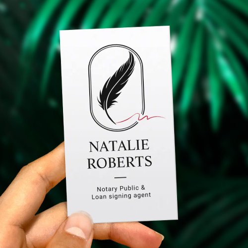 Notary Loan Signing Agent Feather Quill Logo Plain Business Card
