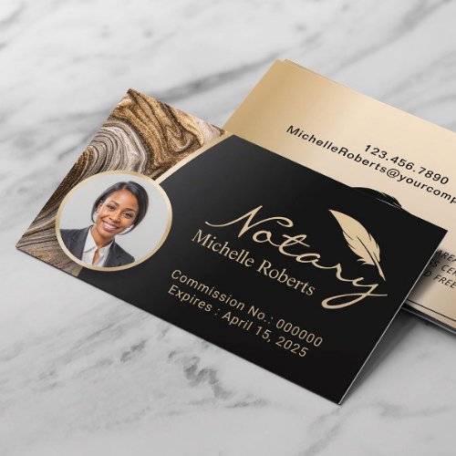 Notary Loan Signing Agent Gold Agate Photo  Business Card