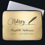 Notary loan signing agent gold black laptop sleeve<br><div class="desc">A faux gold background and a black signature signing pen.  Elegant hand lettered style script.  Personalize and add Your name,  title.</div>