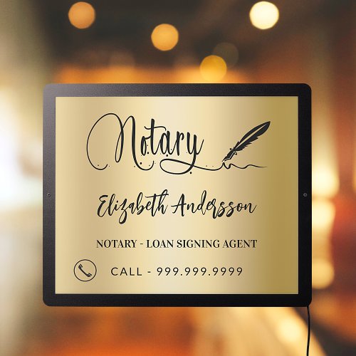 Notary loan signing agent gold black LED sign