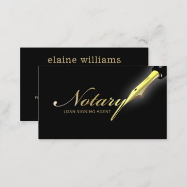 Notary Loan Signing Agent Gold Black Pen Business Card