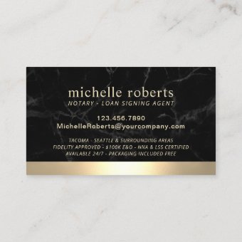 Notary Loan Signing Agent Gold Border Black Marble Business Card | Zazzle