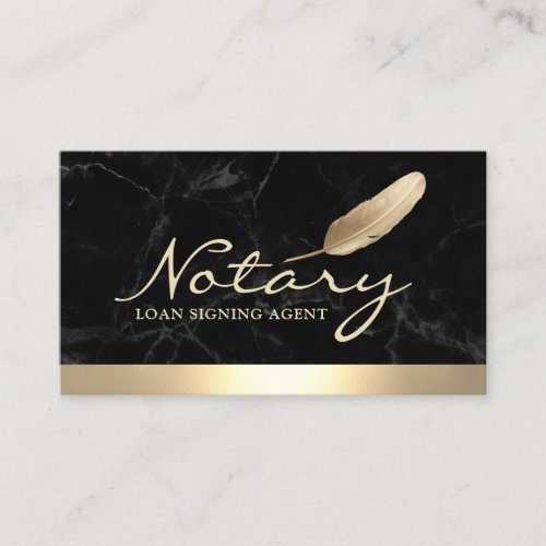 Notary Loan Signing Agent Gold Border Black Marble Business Card