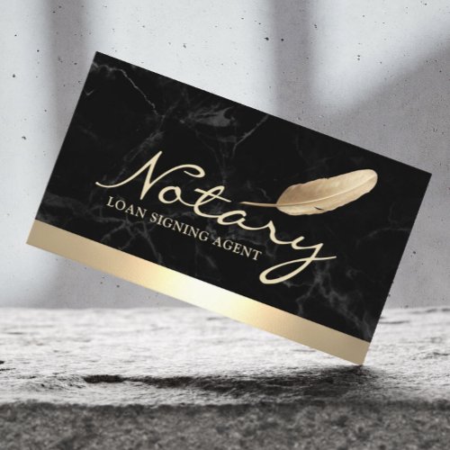 Notary Loan Signing Agent Gold Border Black Marble Business Card