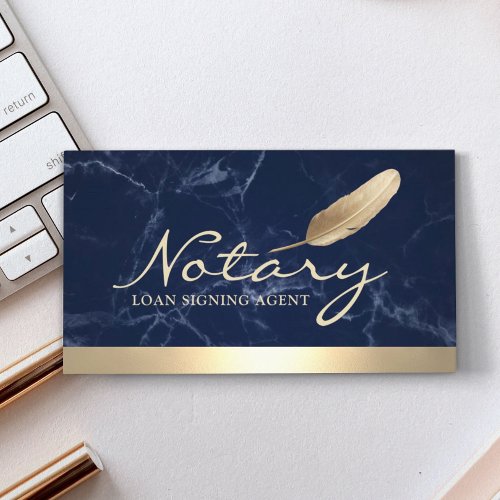 Notary Loan Signing Agent Gold Border Blue Marble Business Card