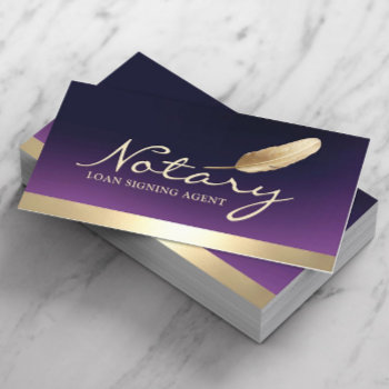 Notary Loan Signing Agent Gold Border Deep Purple Business Card by cardfactory at Zazzle