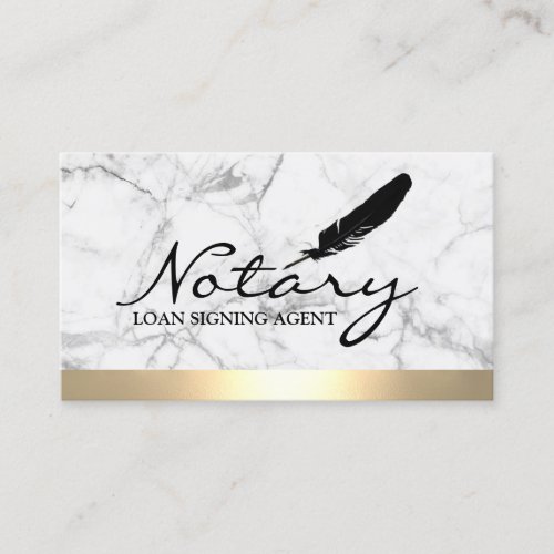 Notary Loan Signing Agent Gold Border Marble Business Card