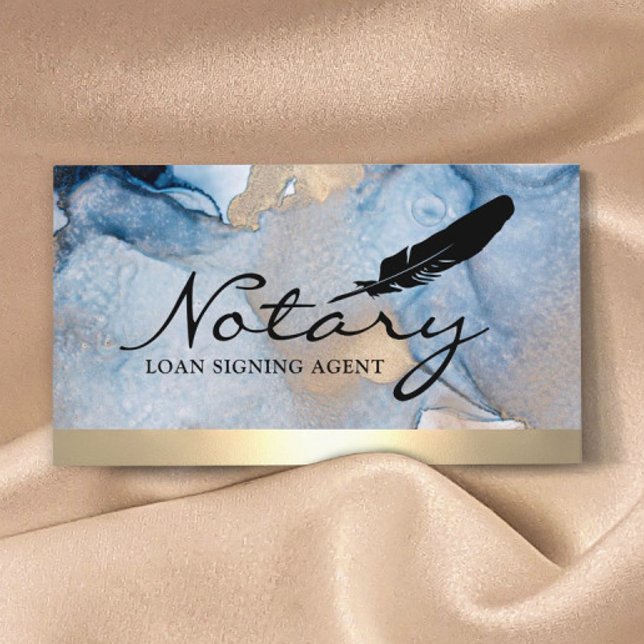 Notary Loan Signing Agent Gold Border & Watercolor Business Card (Creator Uploaded)