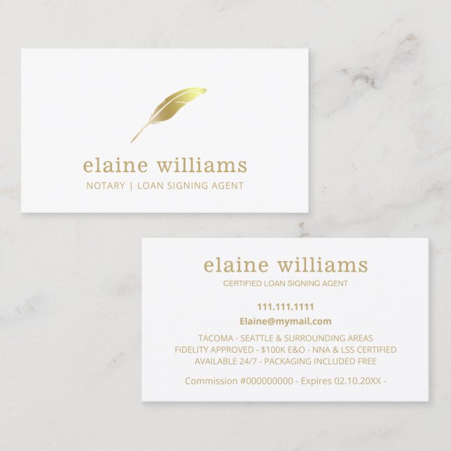 Notary Loan Signing Agent Gold  Business Card (Front/Back)