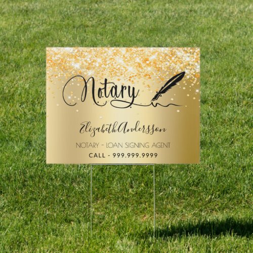 Notary loan signing agent gold glitter sign