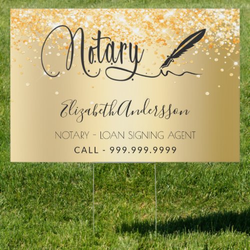 Notary loan signing agent gold glitter sign