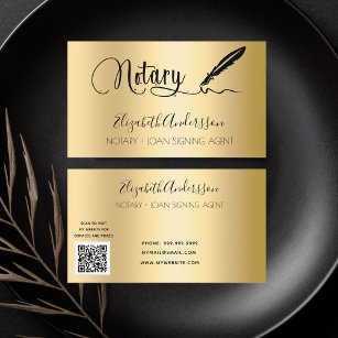 Notary loan signing agent gold QR code Business Card