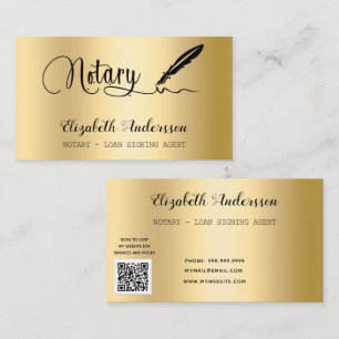 Notary loan signing agent gold QR code Business Card